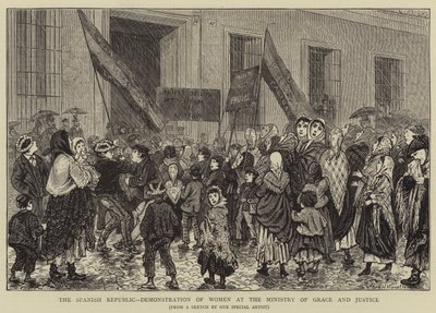 スペイン共和国、厚生省と法務省での女性のデモ 作： Alphonse Adolphe Bichard